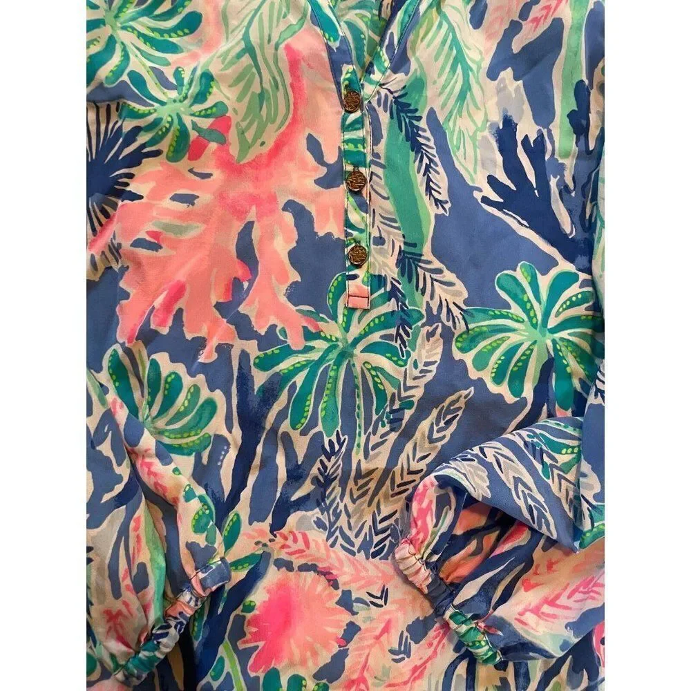 Lilly Pulitzer Blouse Womens XS Elsa Top Silk Multi Jet Stream Print - Picture 3 of 6
